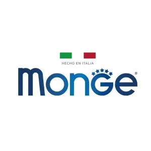 Logo de la marca Monge en color azul con la bandera de Italia y el texto 